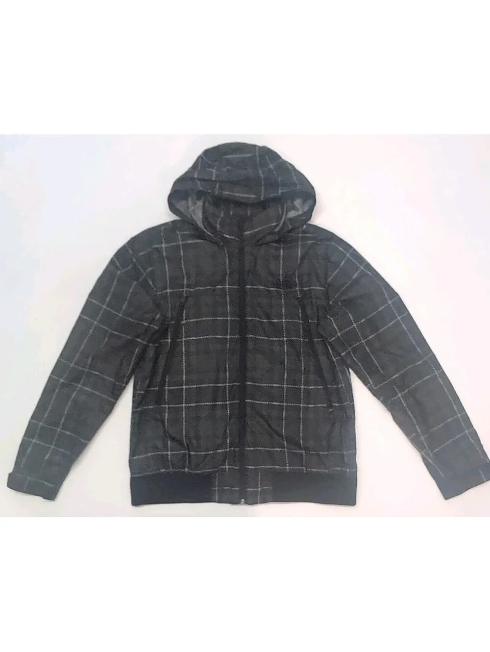 North Face Mens Hoodie Windbreaker Full Zip Black Plaid Lined Rain Jacket Diablo
